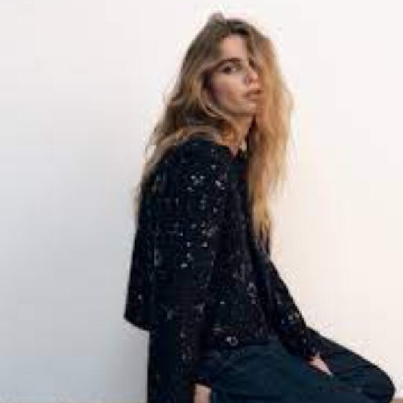 Zara sequin fringe tweed holiday sparkle jacket blazer size XS - Picture 5 of 12